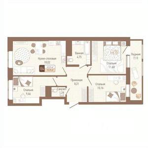 3-к квартира, вторичка, 67м2, 9/14 этаж