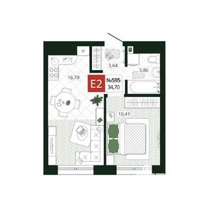 1-к квартира, вторичка, 35м2, 16/19 этаж