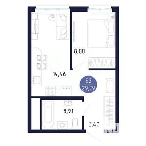 1-к квартира, вторичка, 30м2, 9/25 этаж