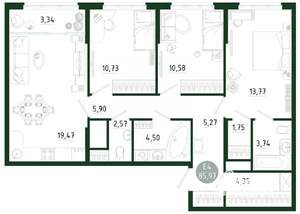 3-к квартира, строящийся дом, 86м2, 12/25 этаж