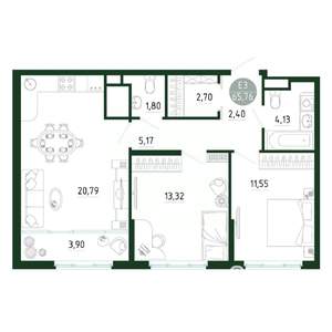 2-к квартира, строящийся дом, 66м2, 3/25 этаж