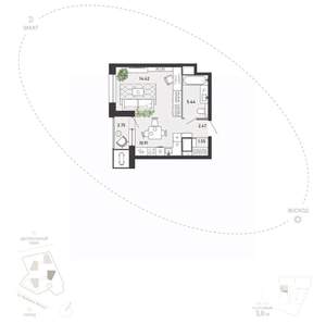 Студия квартира, вторичка, 38м2, 11/21 этаж