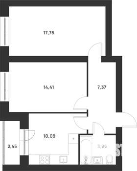 2-к квартира, строящийся дом, 56м2, 3/5 этаж