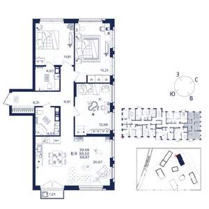 3-к квартира, строящийся дом, 89м2, 2/15 этаж