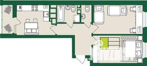 2-к квартира, строящийся дом, 57м2, 3/9 этаж