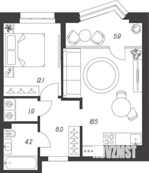 1-к квартира, вторичка, 49м2, 14/24 этаж