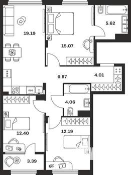 3-к квартира, вторичка, 83м2, 5/15 этаж