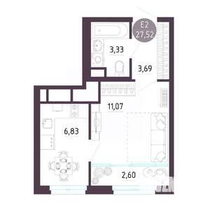 1-к квартира, строящийся дом, 28м2, 10/10 этаж