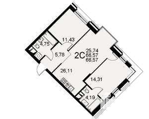 2-к квартира, строящийся дом, 67м2, 2/11 этаж