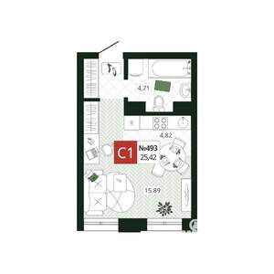 Студия квартира, вторичка, 25м2, 9/19 этаж