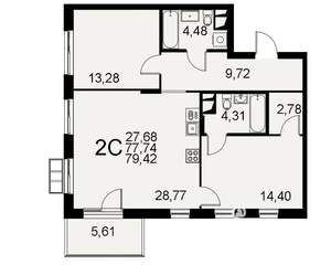 2-к квартира, строящийся дом, 79м2, 3/11 этаж