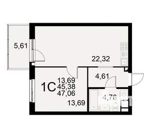 1-к квартира, строящийся дом, 45м2, 1/11 этаж