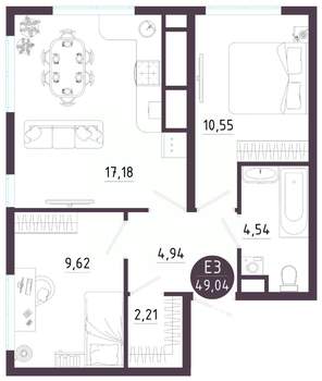 2-к квартира, вторичка, 49м2, 2/10 этаж