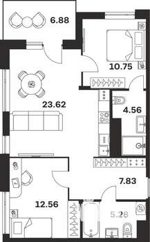 2-к квартира, вторичка, 71м2, 3/4 этаж