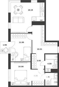 2-к квартира, вторичка, 68м2, 4/4 этаж