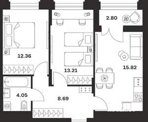 2-к квартира, вторичка, 57м2, 6/15 этаж