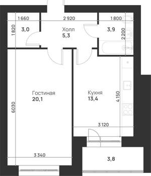 1-к квартира, вторичка, 50м2, 1/5 этаж