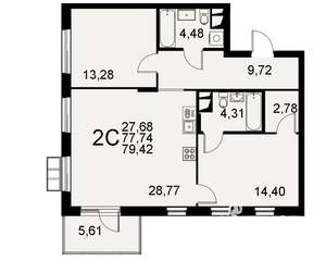 2-к квартира, вторичка, 79м2, 1/11 этаж