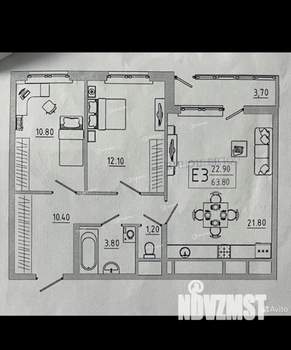 2-к квартира, вторичка, 60м2, 1/12 этаж