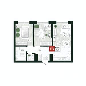 1-к квартира, вторичка, 50м2, 11/19 этаж