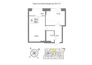 1-к квартира, вторичка, 38м2, 6/11 этаж