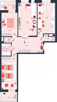 4-к квартира, строящийся дом, 100м2, 8/14 этаж