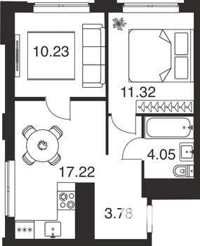 2-к квартира, вторичка, 47м2, 18/25 этаж