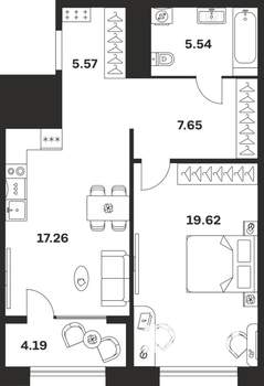 1-к квартира, вторичка, 60м2, 3/10 этаж