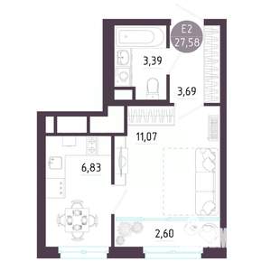 Студия квартира, строящийся дом, 28м2, 4/10 этаж