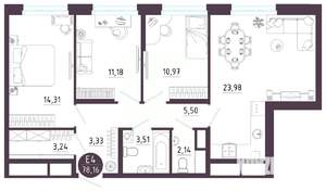 3-к квартира, вторичка, 78м2, 8/10 этаж