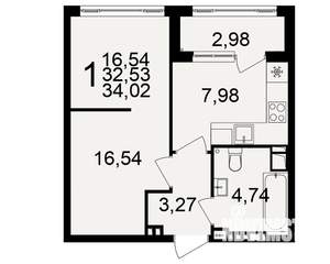 1-к квартира, вторичка, 33м2, 2/20 этаж