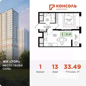 1-к квартира, вторичка, 33м2, 13/25 этаж
