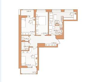 3-к квартира, строящийся дом, 71м2, 4/9 этаж