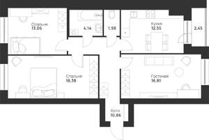 3-к квартира, строящийся дом, 80м2, 2/5 этаж