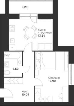 1-к квартира, вторичка, 50м2, 4/5 этаж