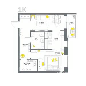 1-к квартира, вторичка, 54м2, 2/13 этаж