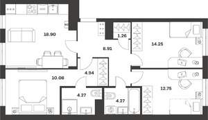 3-к квартира, вторичка, 81м2, 2/4 этаж
