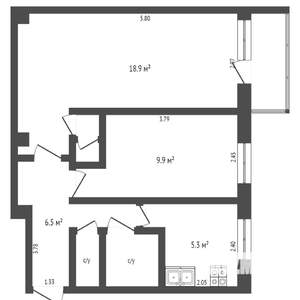 2-к квартира, вторичка, 44м2, 5/5 этаж