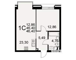 1-к квартира, строящийся дом, 46м2, 2/11 этаж