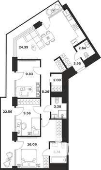 3-к квартира, вторичка, 106м2, 9/10 этаж
