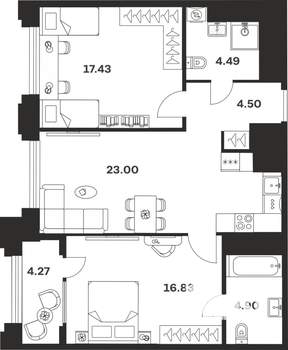 2-к квартира, вторичка, 75м2, 5/10 этаж
