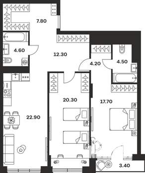 2-к квартира, вторичка, 98м2, 6/9 этаж