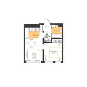 1-к квартира, строящийся дом, 33м2, 2/5 этаж