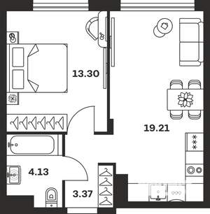 1-к квартира, вторичка, 40м2, 1/15 этаж