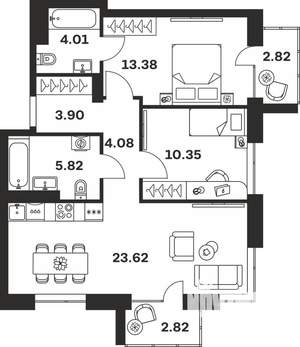 2-к квартира, вторичка, 71м2, 2/7 этаж
