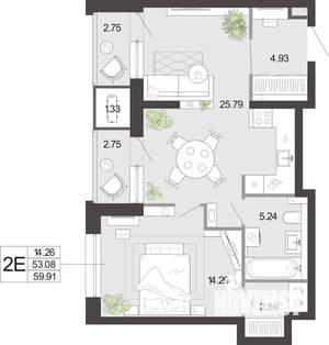 1-к квартира, вторичка, 60м2, 1/21 этаж