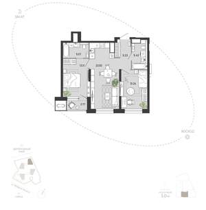 2-к квартира, вторичка, 68м2, 6/21 этаж