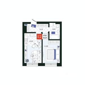 1-к квартира, вторичка, 35м2, 7/19 этаж