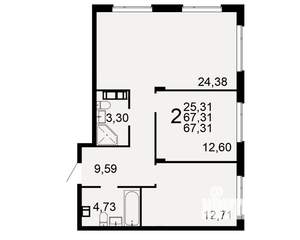 2-к квартира, вторичка, 67м2, 1/10 этаж