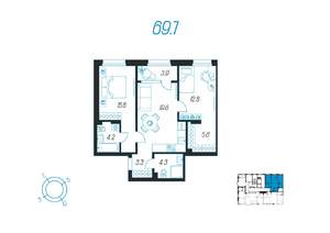 2-к квартира, вторичка, 70м2, 19/24 этаж